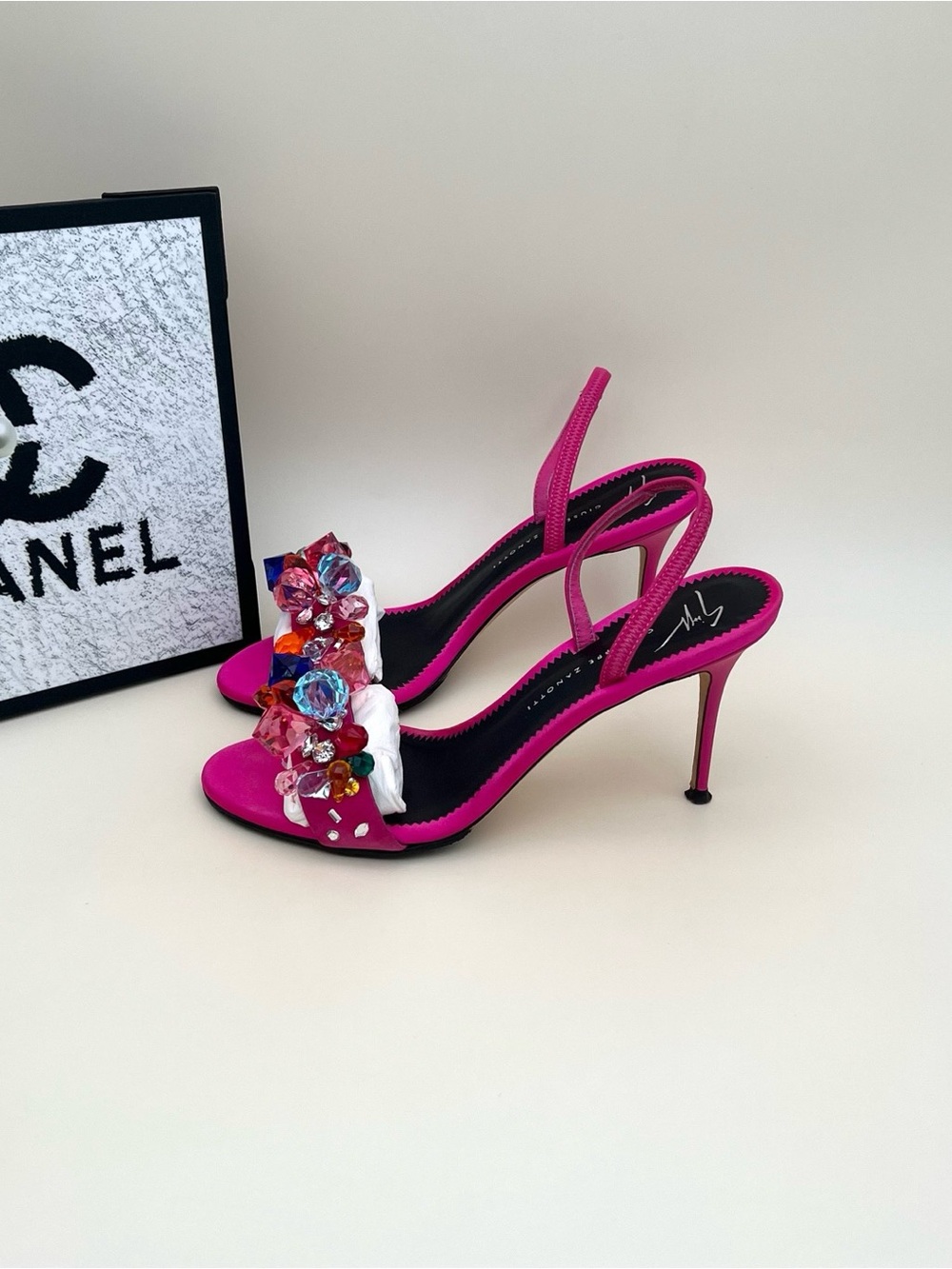 Giuseppe Zanotti Fuchsia Jeweled Slingback Stilettos